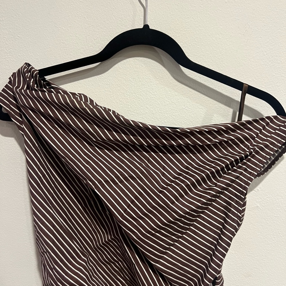 STAUD One-Shoulder Brown Striped Dress - Picture 11 of 13